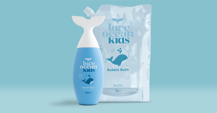 Whale Tail Kids Bubble Bath Bottle & Refill Pack